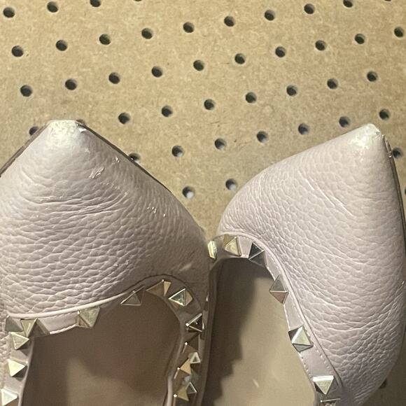 Valentino Garavani Flats 11.5 Blush Rockstud Leather Pointed Pebbled Ballerina - Picture 9 of 11